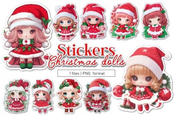 Christmas Dolls Stickers Sublimation Illustrations