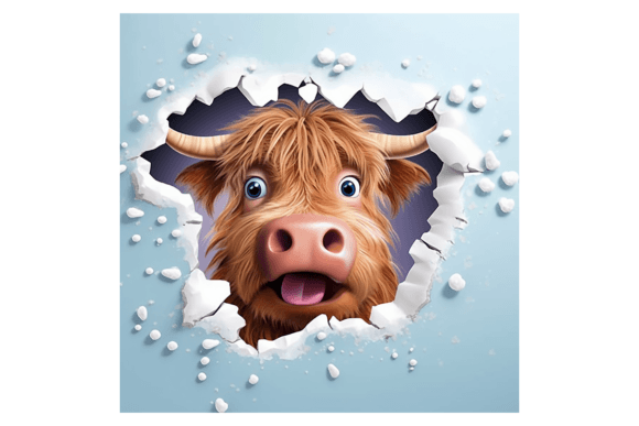 Christmas Highland Cow Broken Wall 4 Illustrations