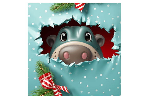 Christmas Hippo Broken Wall Illustrations Review