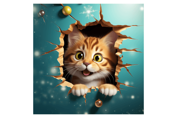 Christmas Maine Coon Cat Broken Wall 2 Illustrations