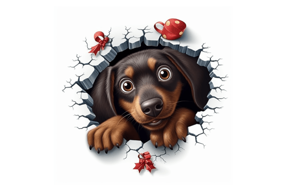Christmas Sausage Dog Broken Wall Illustrations