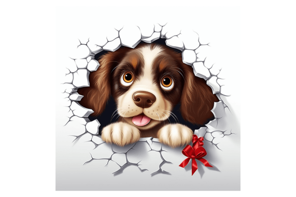 Christmas Spaniel Broken Wall 2 Illustrations