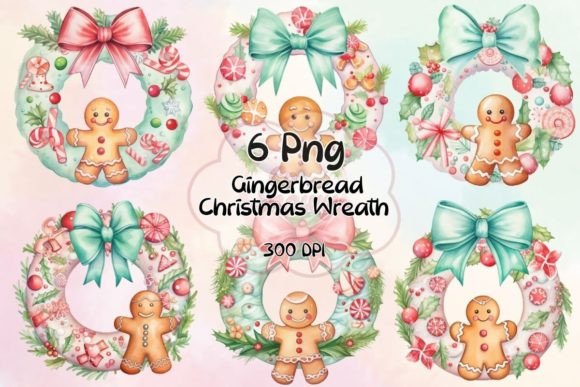 Gingerbread Christmas Wreath Watercolor Illustrations
