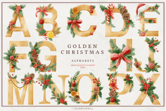 Golden Christmas Alphabets: Festive Illustrations for Crafters