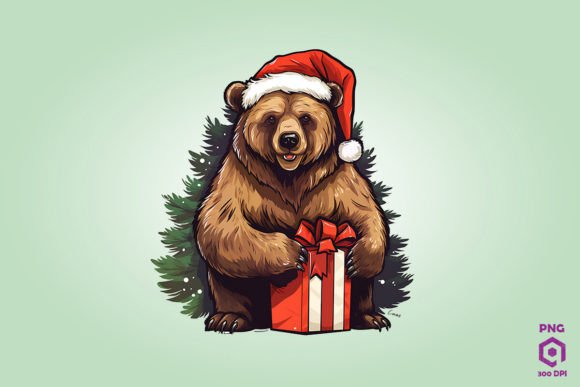 Grizzly Bear with Christmas Gifts Illustrations