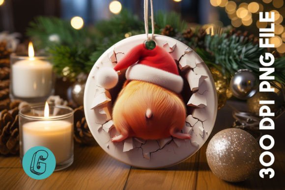Guinea Pig Christmas Ornament Back 07 Illustrations