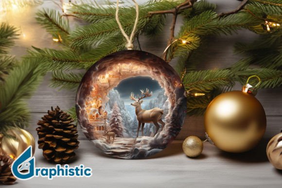 Reindeer Christmas Ornament PNG 07 Illustrations