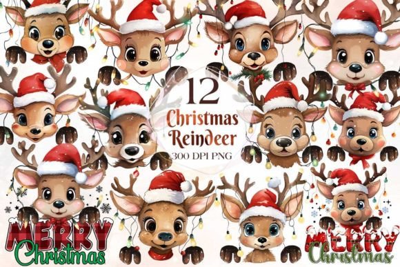 Reindeer Merry Christmas Clipart Bundle: Illustrations