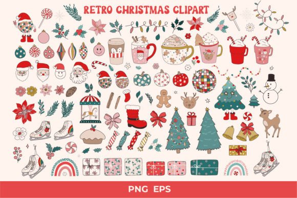 Retro Groovy Christmas Clipart: Festive Illustrations