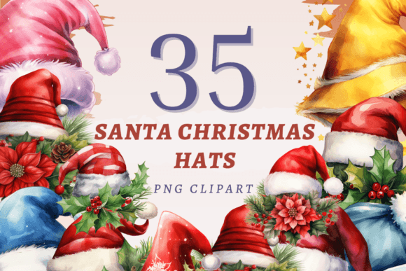 Santa Christmas Hats PNG Bundle Illustrations