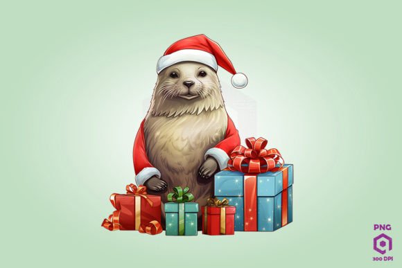 Seal with Christmas Gifts Illustrations
