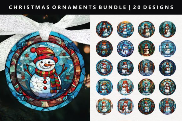 Snowman Christmas Ornament Bundle: Festive Illustrations