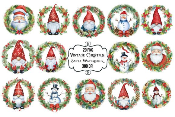 Vintage Christmas Santa Watercolor Illustrations
